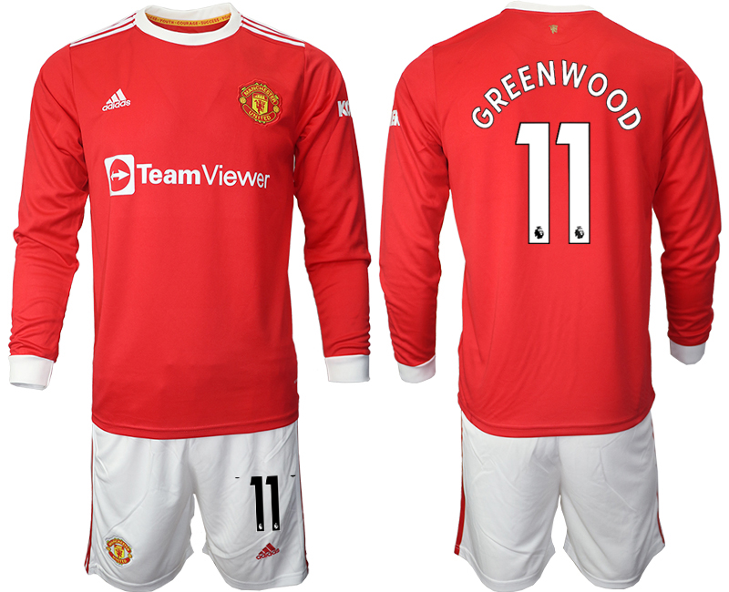 Men 2021-2022 Club Manchester united home red Long Sleeve #11 Soccer Jersey